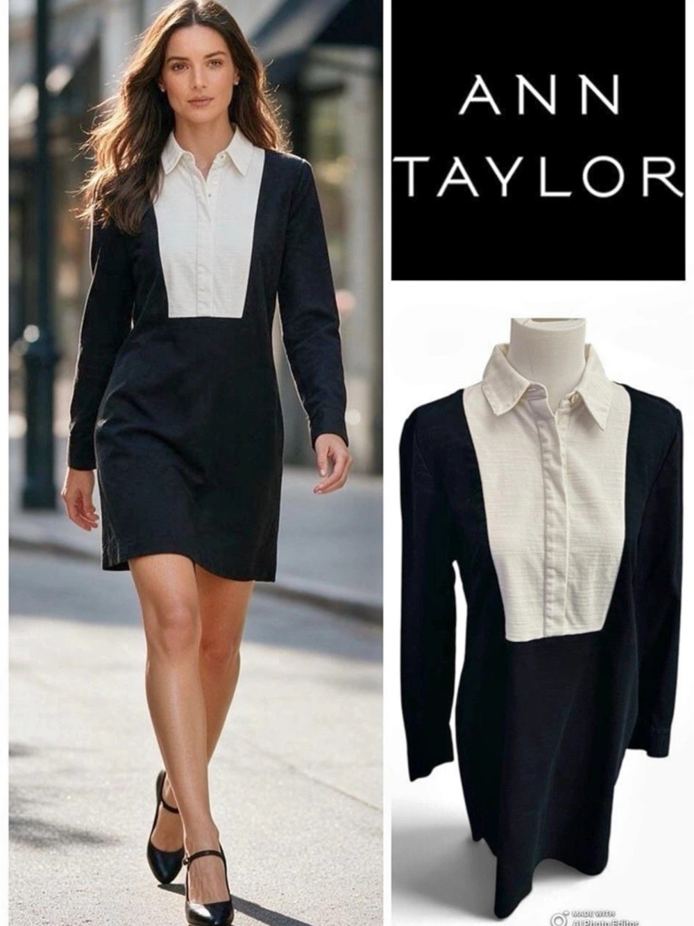 Ann Taylor Black & White Color Block Tuxedo Mini Dress Size 8 Like New